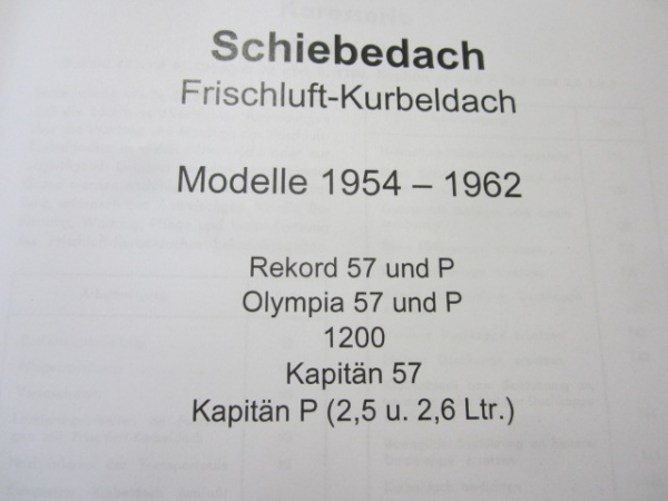 Werkstatthandbuch Schiebedach 1954-62